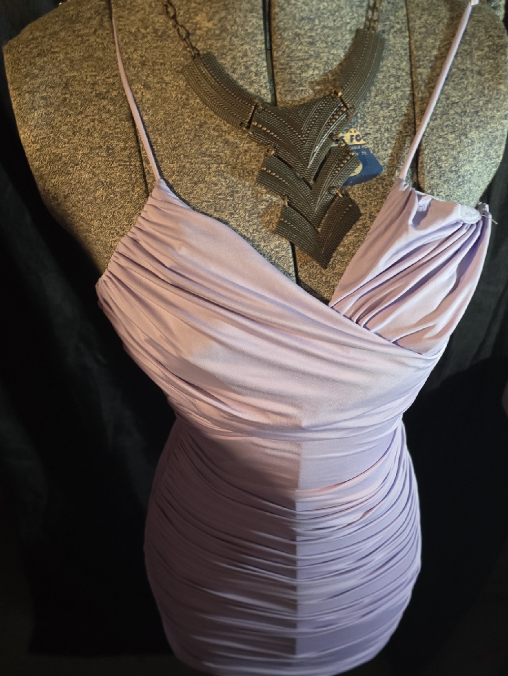 Lace & Gather Lilac Spaghetti-Strap Dress